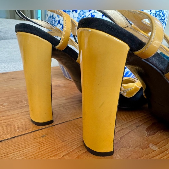 PRADA Black Suede Yellow Patent Block Heel Slingback Sandals 9.5-10/ EU 40 - Picture 2 of 8